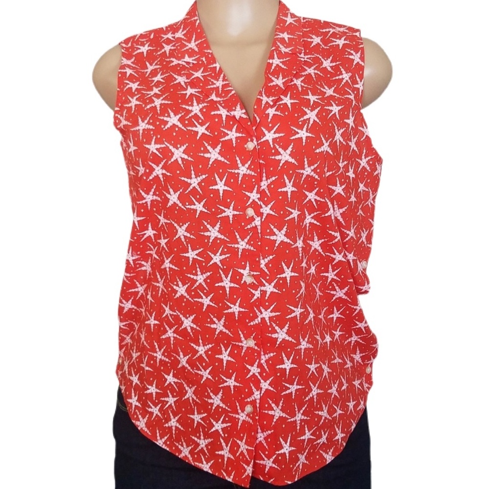 NYDJ Top Sleeveless Orange Stars Starfish Blouse